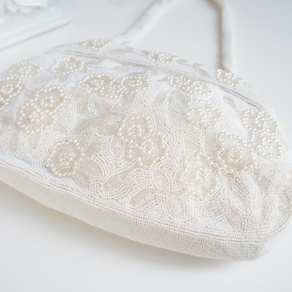 Vintage Ivory Beaded Pearl Evening Bag Clutch by Magid - Picture 4 of 16